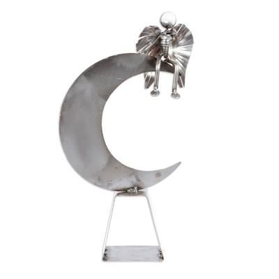Angel on High,'Handmade Angel and Moon Metal Sculpture'