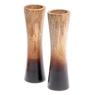 Above Ground in Natural,'Handmade Decorative Mango Wood Vases (Pair)'