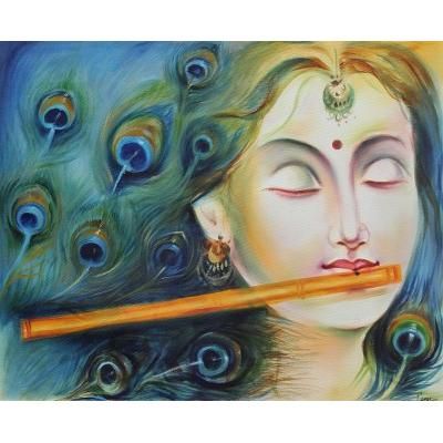 Krishna's Lover Radha,'Signed Expressionistic India Portrait of Rhada'
