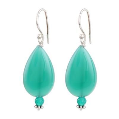 Verdant Garden,'Handmade Onyx and Sterling Silver Dangle Earrings'
