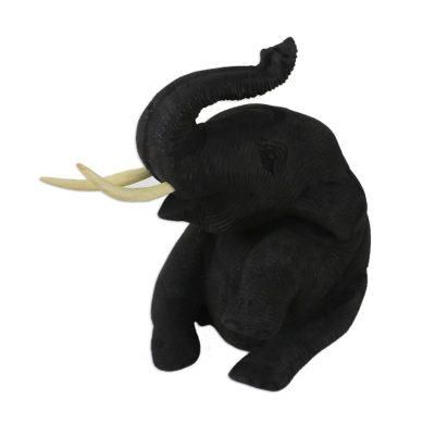 Joyous Elephant,'Artisan Hand Carved Thai Elephant Statuette in Teak Wood'