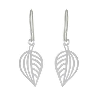 Clean Leaf,'925 Sterling Silver Handmade Leaf Dangle Earrings'