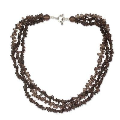Song of Dusk,'3 Strand Smoky Quartz Necklace'