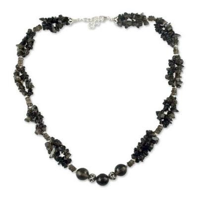Smoky quartz beaded necklace, 'Evening Romance'
