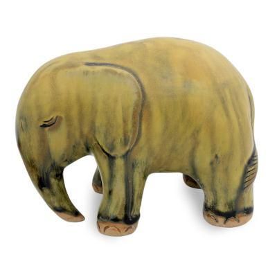 Celadon ceramic figurine, 'Yellow Elephant'