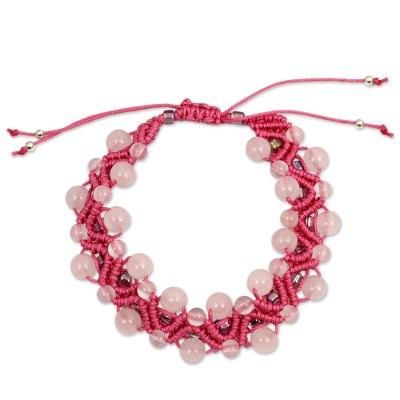 Rose quartz wristband bracelet, 'Waves'
