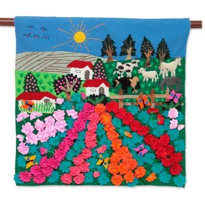 'Ancash Fields of Roses' - Handmade Floral Cotton Applique Wall Hanging