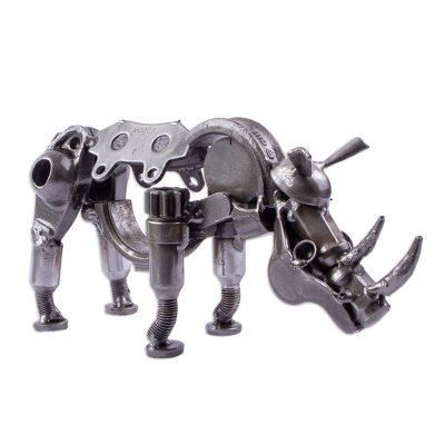 Rustic Baby Rhino,'Recycled Auto Part Small Baby Rhino Sculpture from Mexico'