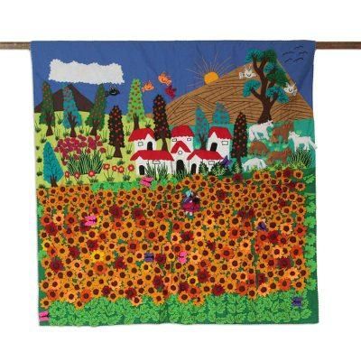 'Ancash Fields of Sunflowers' - Peruvian Handmade Applique Wall Hanging
