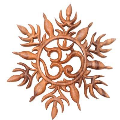 Ong-Kara Om,'Hand Made Suar Wood Om Relief Panel'