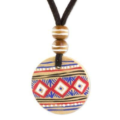 Wise Maya,'Pinewood Pendant Necklace with Mayan Motifs from Guatemala'
