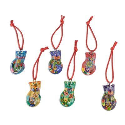Festive Cats,'Festive Hand Painted Ceramic Cat Ornaments (Set of 6)'
