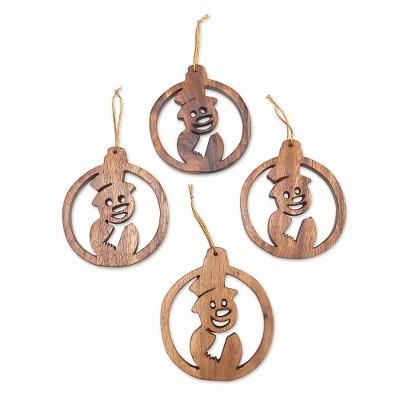Wonderful Snowmen,'Carved Wood Christmas Ornaments (Set of 4)'