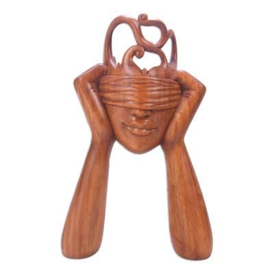 Surprising You,'Artisan Crafted Suar Wood Statuette from Bali'