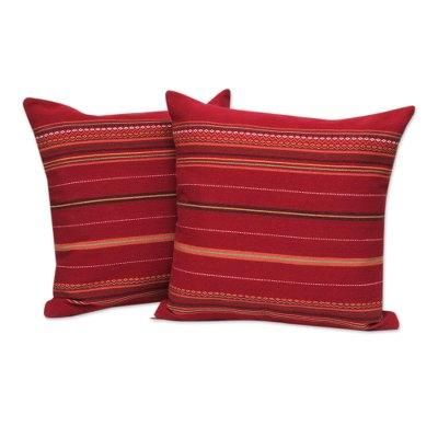 Alpaca blend cushion covers, 'Peruvian Cherry' (pair)