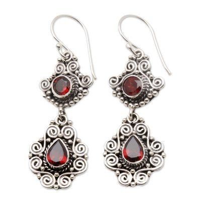 Garden Charm,'Sterling Silver and Garnet Dangle Earrings'