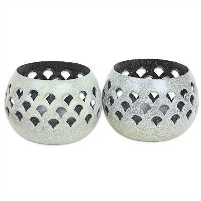 Green Jali Lattice,'Green Steel Lattice Tealight Candleholders (Pair)'