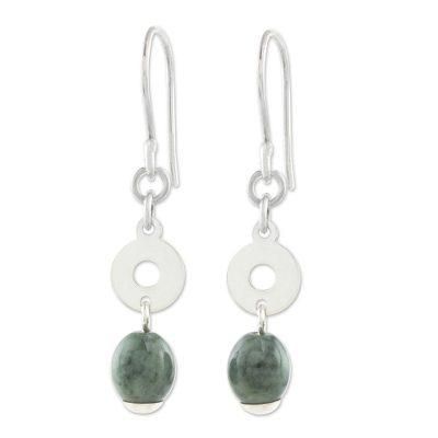 Garden Rings,'Circular Green Jade Dangle Earrings from Guatemala'