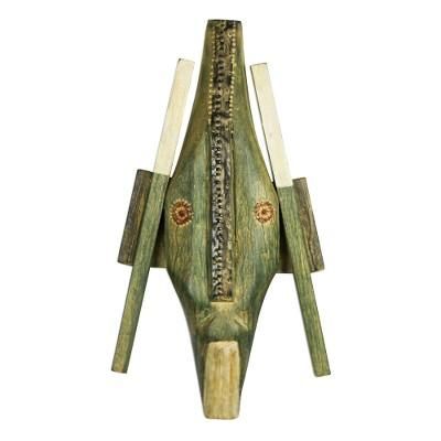 Green Goat,'Handcrafted African Wood Mask of a Green Goat from Ghana'