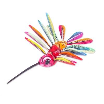 'Hand-Painted Carnation Copal Wood Alebrije Bird Ornament'