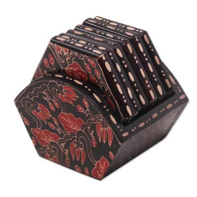 Kembang Memory,'Handcrafted Wood Batik Coasters from Indonesia (Set of 6)'