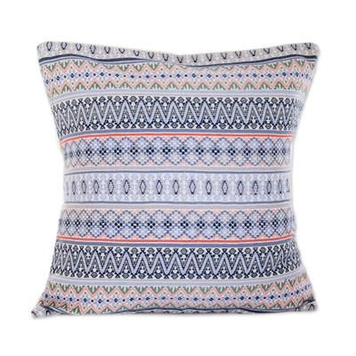 Big Reef,'Blue Cotton Cushion Cover Handloomed in Guatemala'