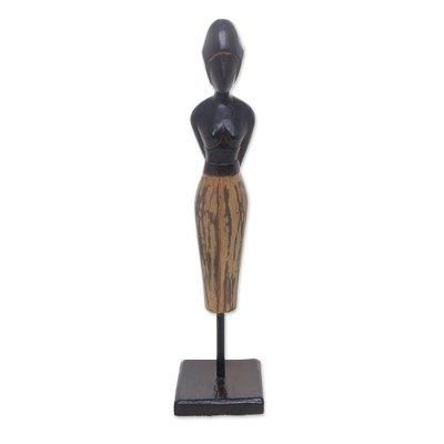 Wood sculpture, 'Waiting'