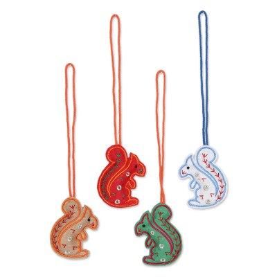Squirrel Greetings,'Assorted Color Squirrel Ornaments in Wool Felt (Set of 4)'