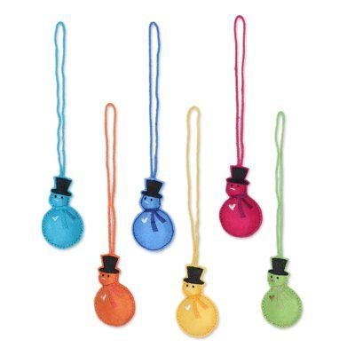 Colorful Snowmen,'Assorted Wool Snowman Ornaments from India (Set of 6)'