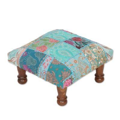 Rajasthani Patchwork,'Fair Trade Embellished Ottoman Foot Stool from India'