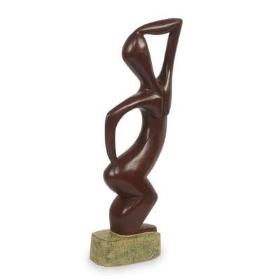 Adowa Dancer,'African Woman Tribal Dancer Hand Carved Wood Sculpture'