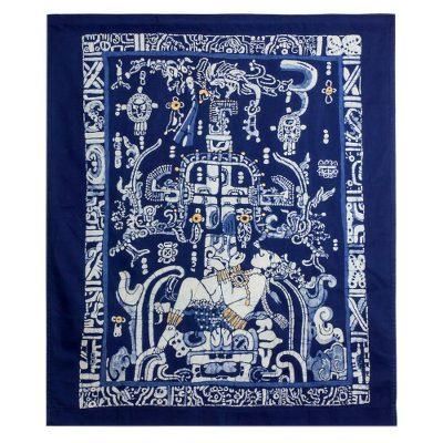 Pakal King,'Batik Cotton Wall Hanging in Prussian Blue from El Salvador'