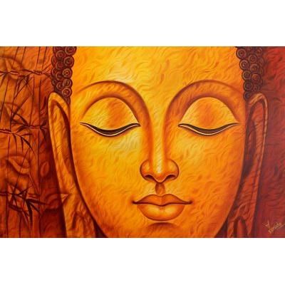 'Divine Light' Painting of Buddha in Orange Palette by Indian Artist