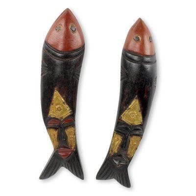 African wood masks, 'Brother Fish' (pair)