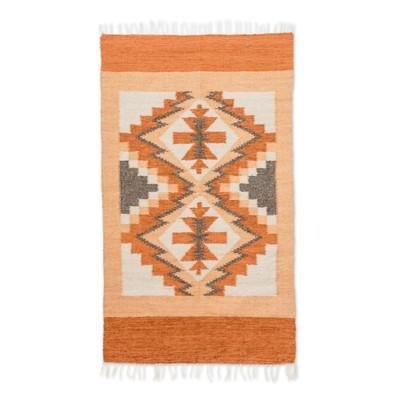 Celestial Diamonds,'Handloomed Acrylic Geometric Area Rug in Orange (2.5x4.5)'