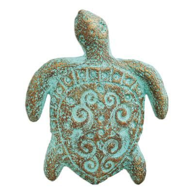 Recycled paper wall sculpture, 'Wise Old Turtle'