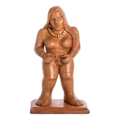 Mayan Goddess,'Hand-Carved Cedar Wood Mayan Sculpture from Guatemala'