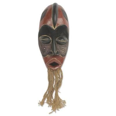 African wood and jute mask, 'Jungle Spirit'