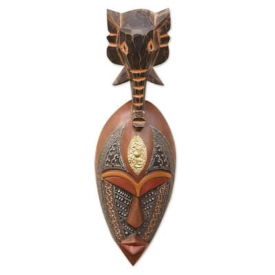 'Elephant-Themed African Sese Wood Mask in Black and Brown'