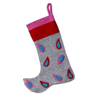 Wool Christmas stocking, 'Festivity'