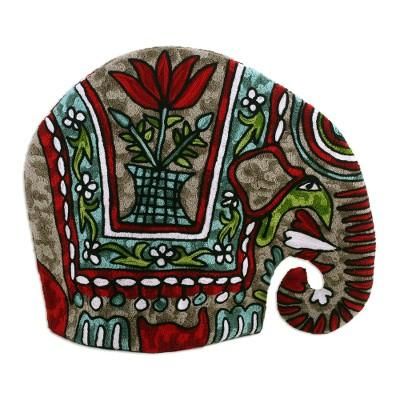 Marching Elephant in Red,'Indian Chain Stitched 100% Wool and Cotton Elephant Tea Cozy'