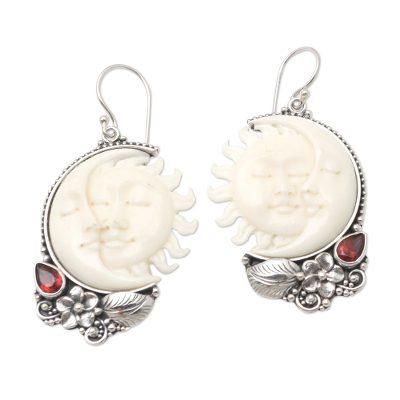 Celestial Siblings,'Hand Crafted Sun and Moon Dangle Earrings'