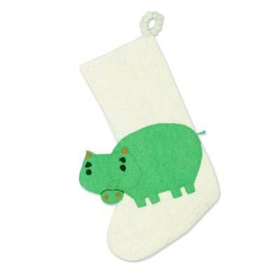 Hippo Holiday,'Hippo Themed Wool Felt Christmas Stocking'