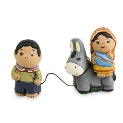 Ceramic figurines, 'Flight to Egypt' (pair)