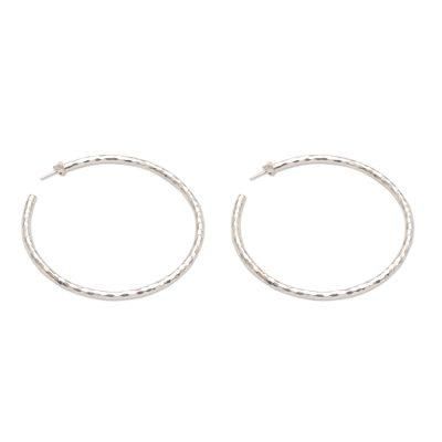 'Sterling Silver Hammered Motif Half-Hoop Earrings from Bali'