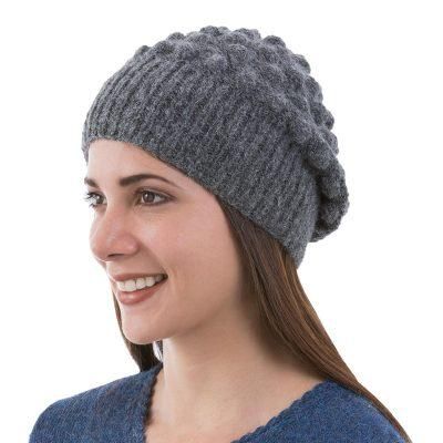 Grey Bubbles,'Grey Alpaca Hat Original Design Knit by Hand in Peru'