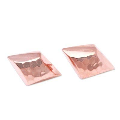 'Diamond-Shaped Rose Gold Plated Sterling Silver Earrings'