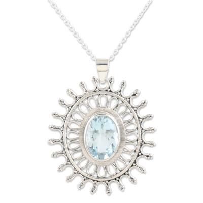 Iridescent Sun,'6-Carat Blue Topaz Pendant Necklace from India'