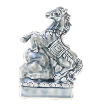 Lucky Horse,'Crackled Blue Ceramic Horse Sculpture from Thailand'
