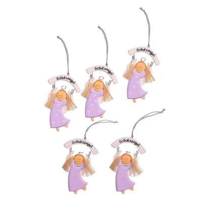 Schutzengel in Purple,'Purple Wood Guardian Angel Ornaments from Bali (Set of 5)'